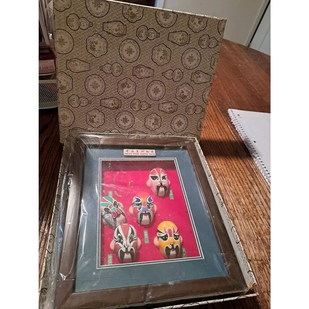 Vintage Peking Opera Hand Painted Mask Shadow Box Wall Decor 3D Original Boxes